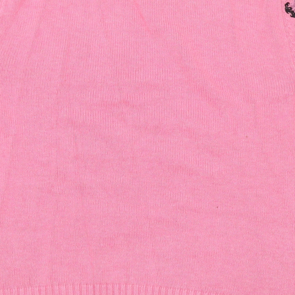 Marks & Spencer Womens Pink Crew Neck Animal Print Polyester Pullover Jumper Size 10