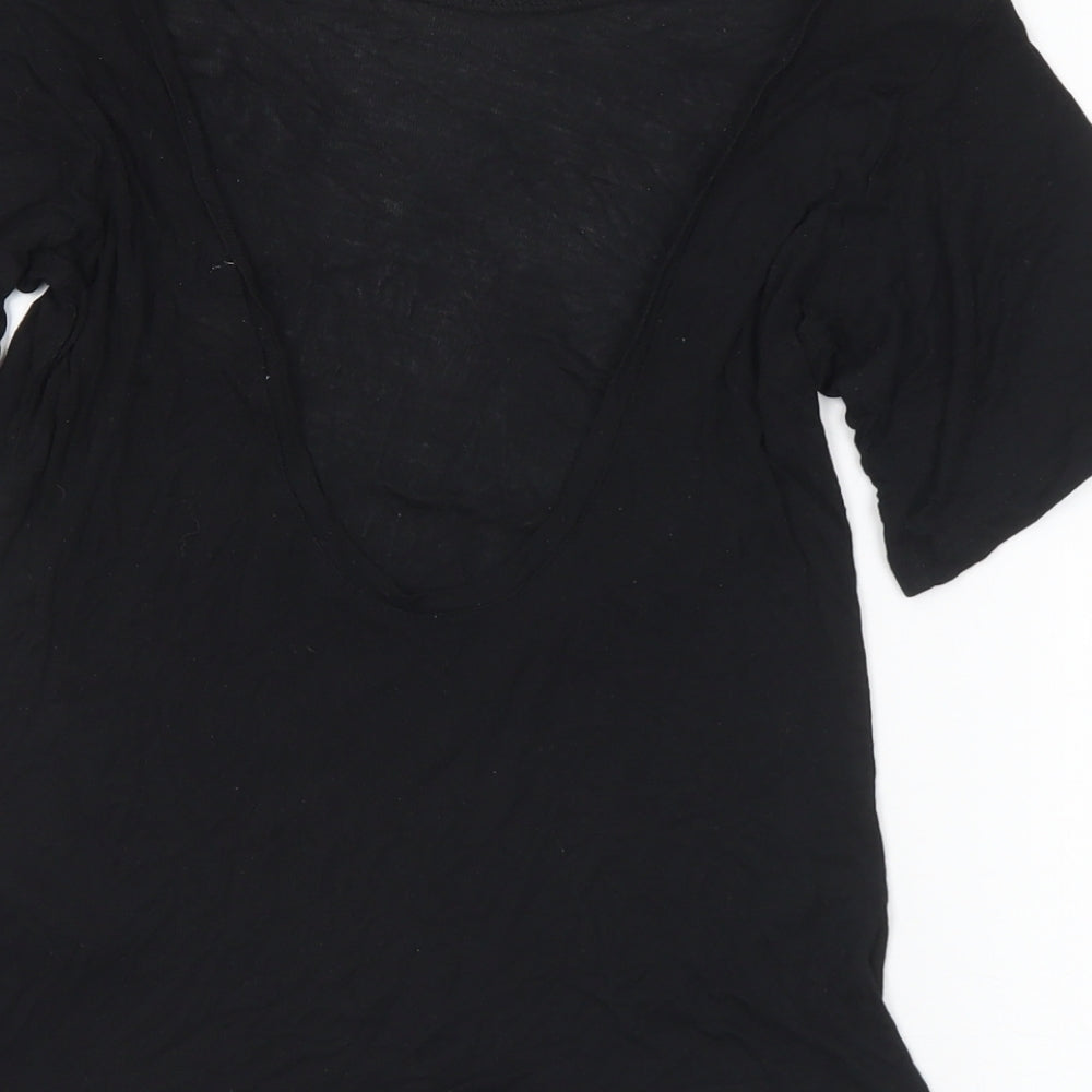 H&M Womens Black Modal Basic T-Shirt Size 6 Round Neck - Sheer