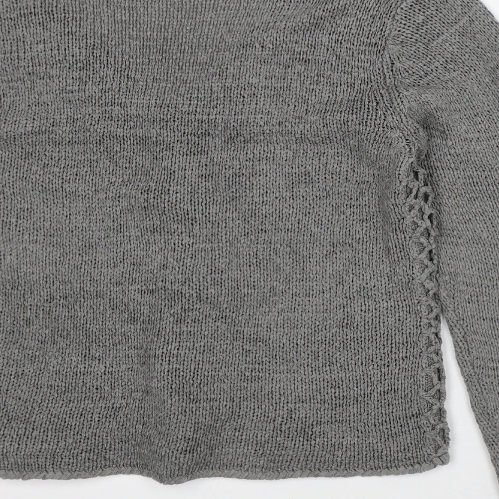 Runa Womens Grey V-Neck Cotton Pullover Jumper Size S
