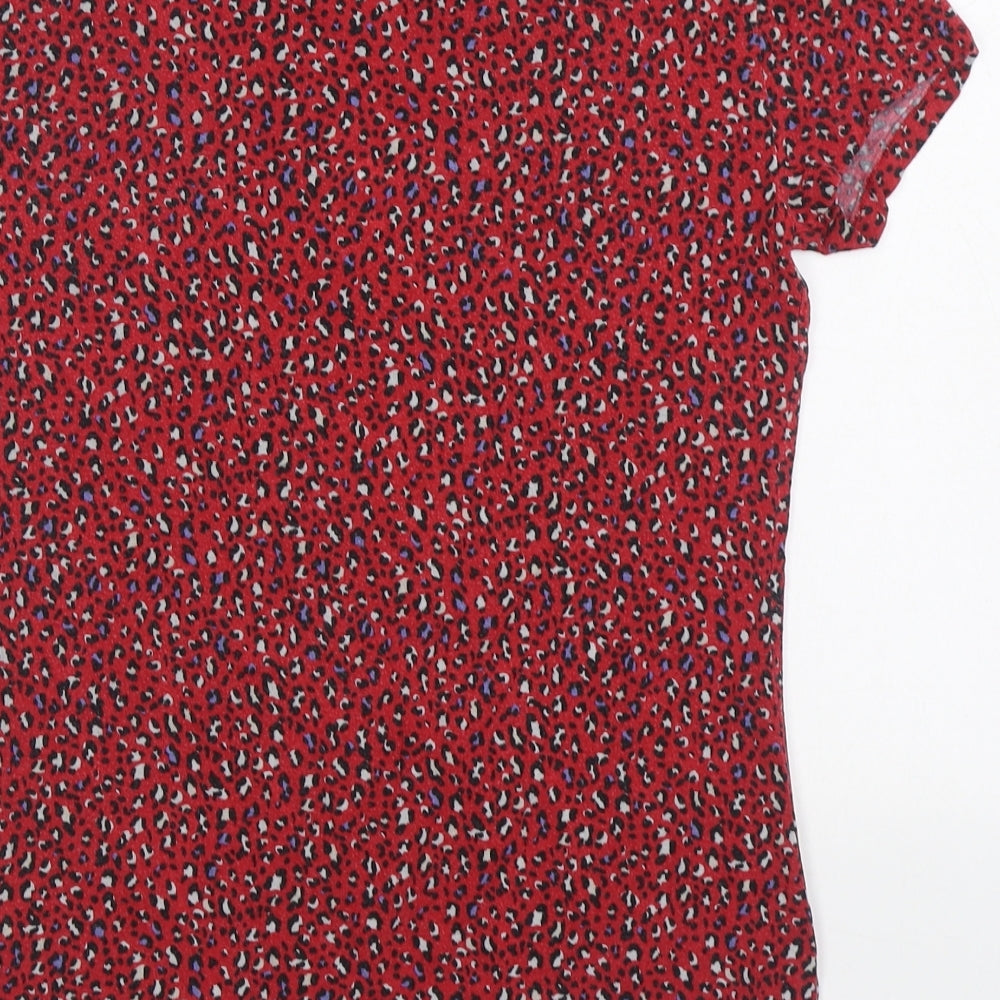 Marks & Spencer Womens Red Animal Print Viscose Basic T-Shirt Size 10 Boat Neck