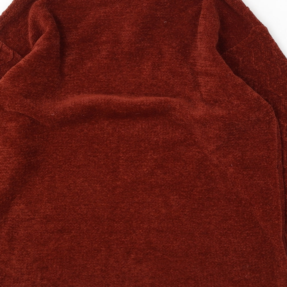 Abstract Womens Brown Collared Acrylic Pullover Jumper Size S