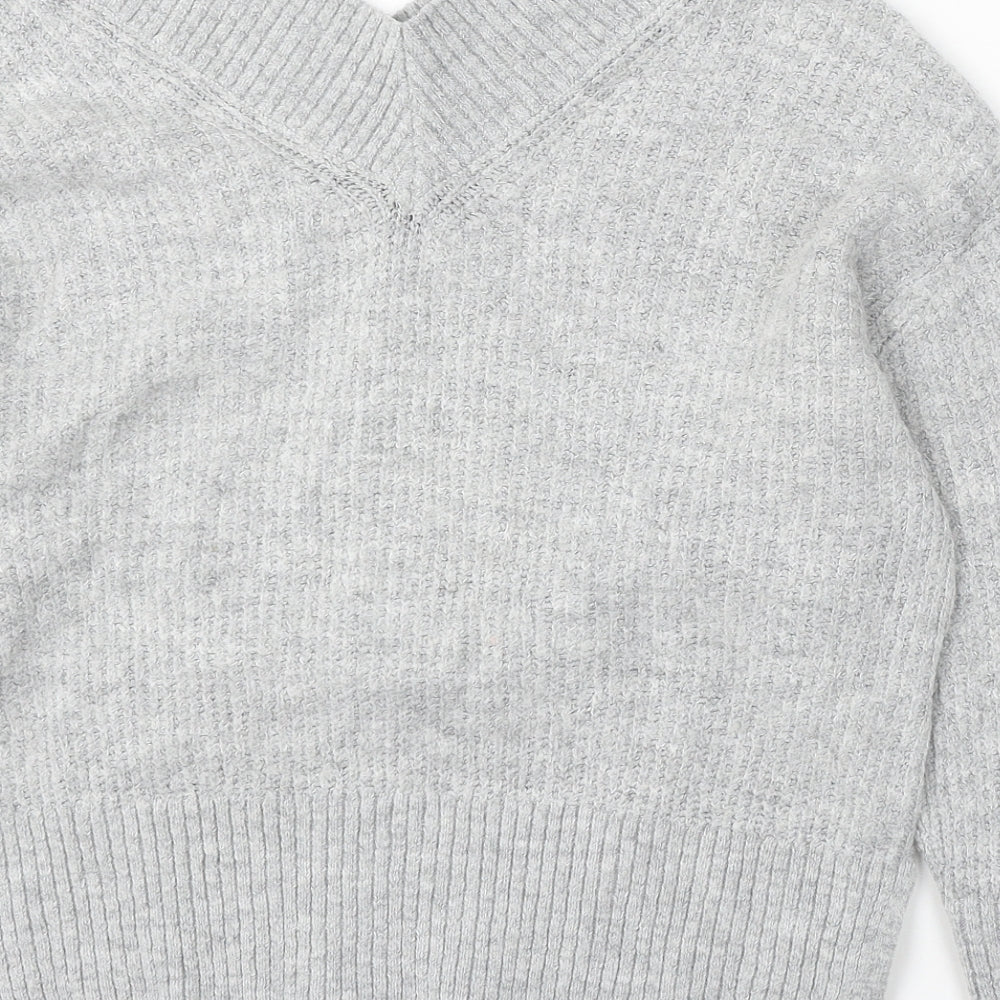 H&M Womens Grey V-Neck Acrylic Pullover Jumper Size XS