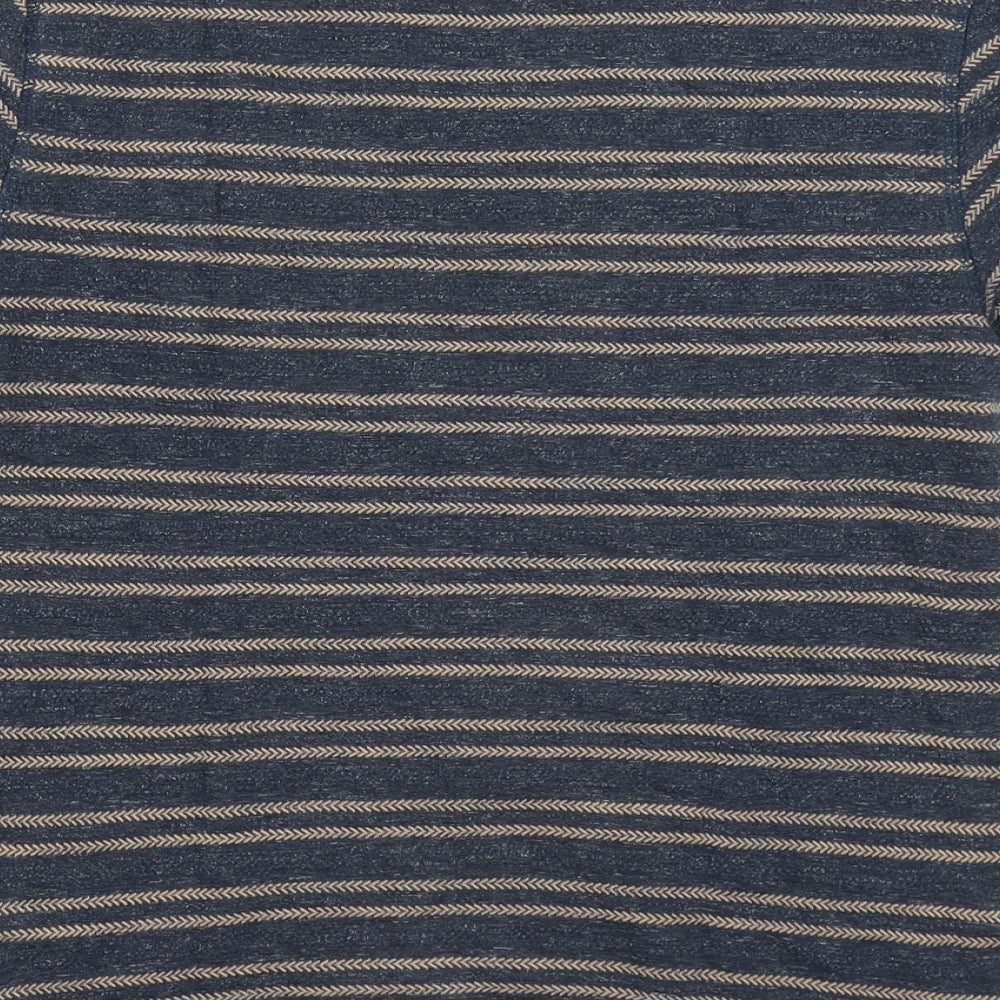 Celio Womens Blue Striped Cotton Basic T-Shirt Size S Round Neck