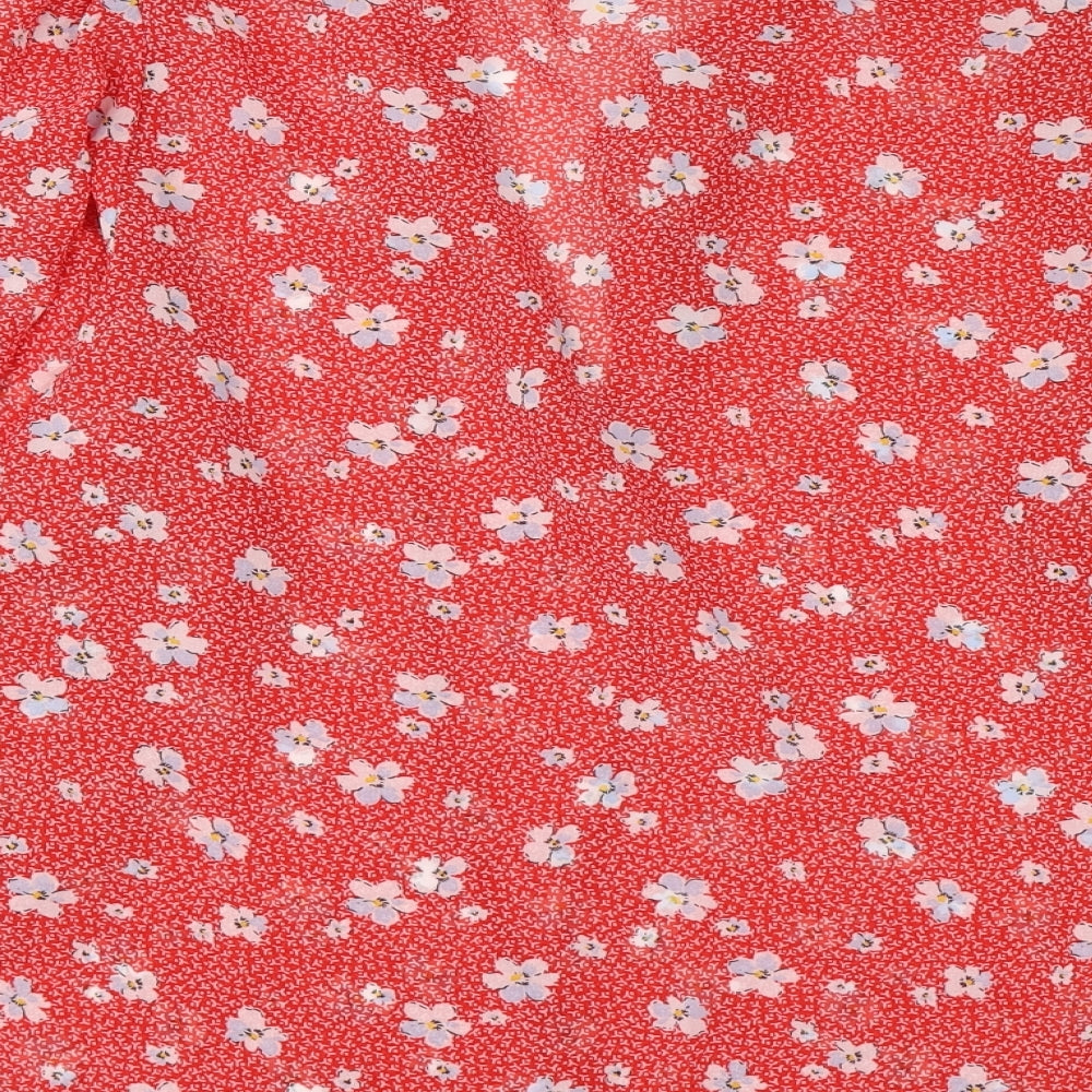 Only Womens Red Floral Polyester Basic Blouse Size L Round Neck
