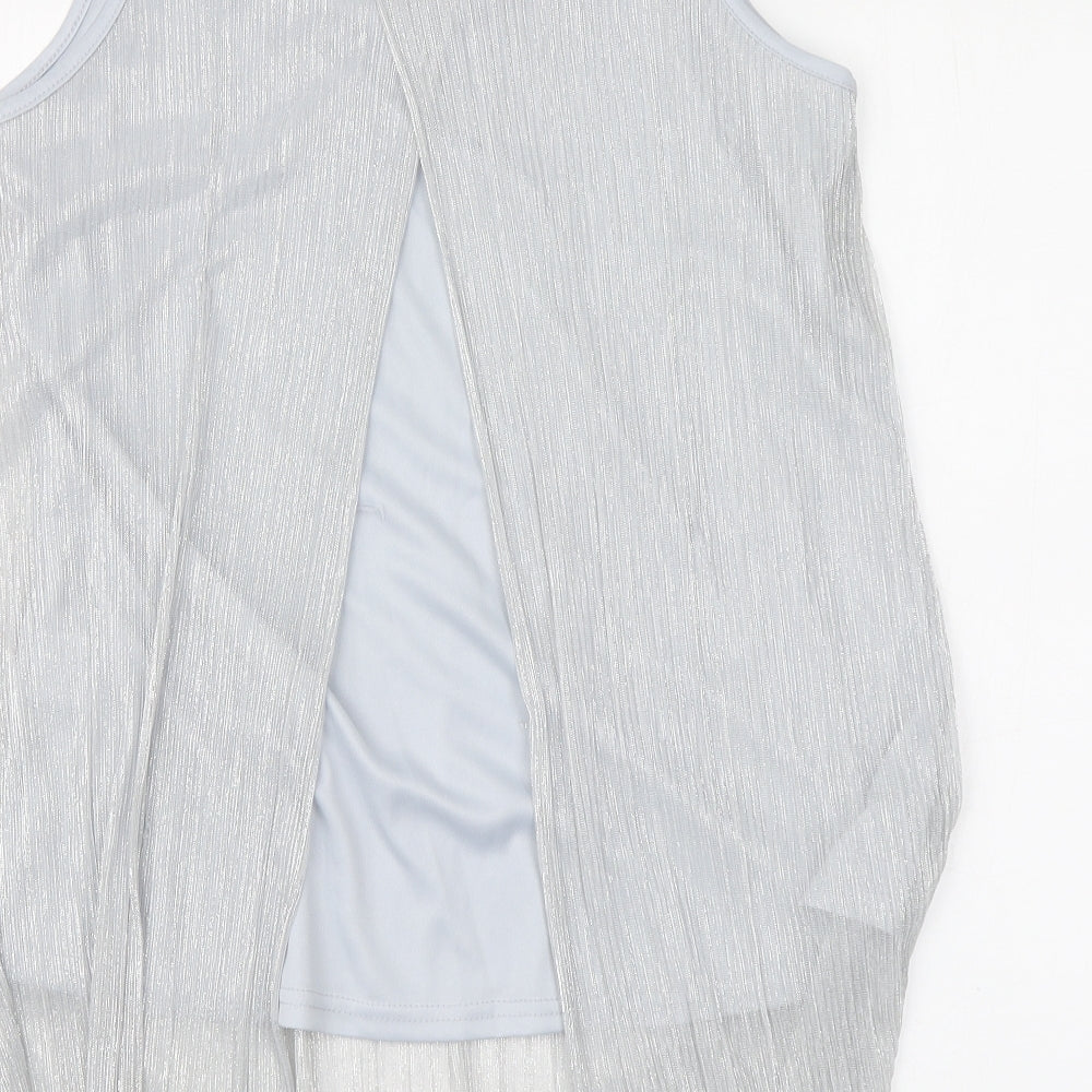 Reflections Womens Silver Polyester Basic Blouse Size L Round Neck
