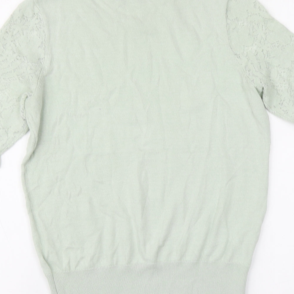 Oasis Womens Green Round Neck Cotton Pullover Jumper Size XS
