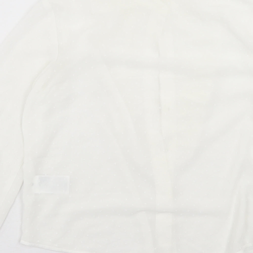 H&M Womens White Polka Dot Polyester Basic Button-Up Size 8 Crew Neck