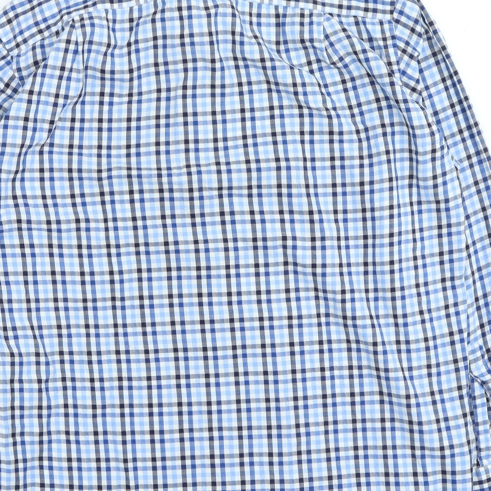 Marks & Spencer Mens Blue Check Polyester Button-Up Size 41 Collared