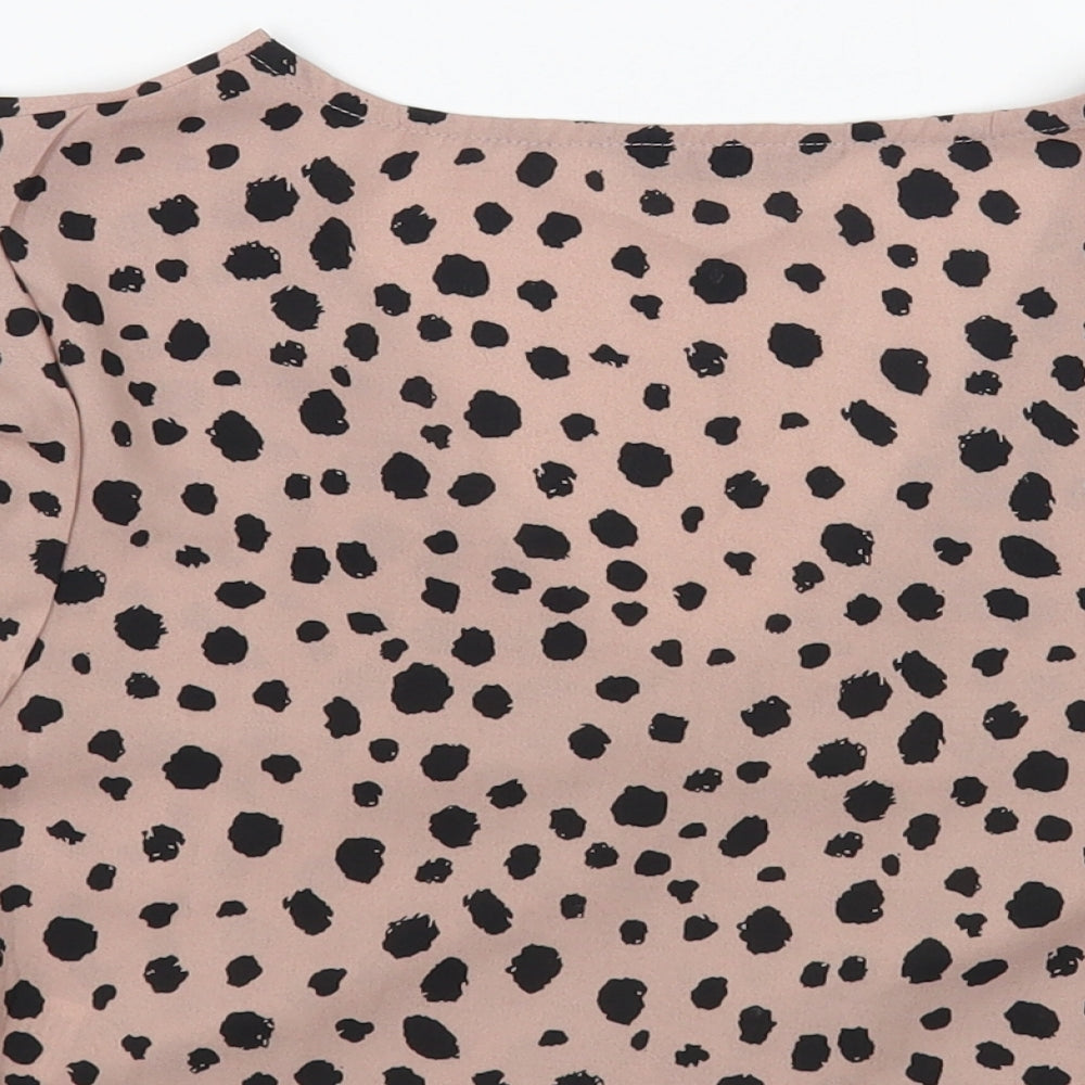SHEIN Womens Pink Animal Print Polyester Cropped Blouse Size S V-Neck