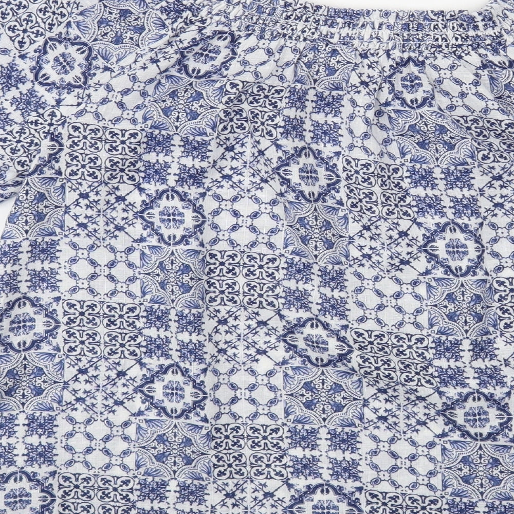 Gina Womens Blue Paisley Polyester Basic Blouse Size 12 Boat Neck