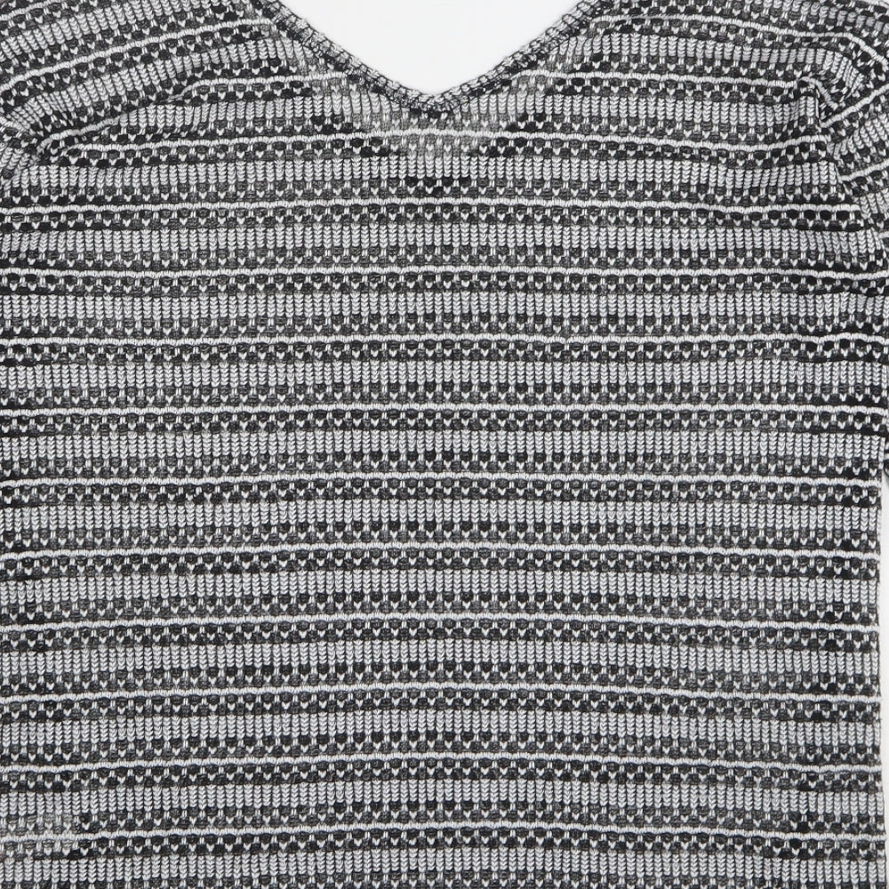 NEXT Womens Grey V-Neck Geometric Polyester Pullover Jumper Size 10