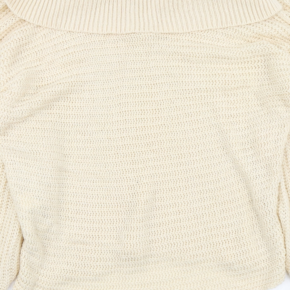 Missguided Womens Beige V-Neck Acrylic Pullover Jumper Size 8