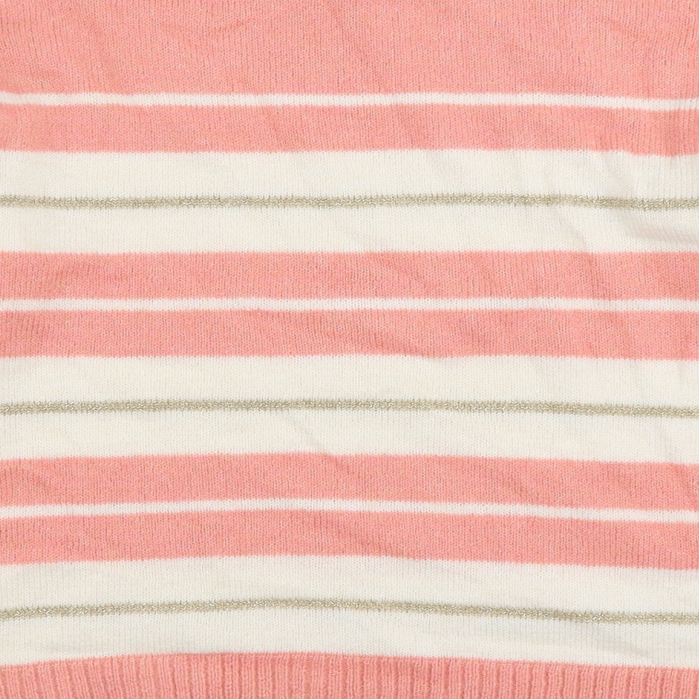 Matalan Womens Pink Round Neck Striped Acrylic Pullover Jumper Size L