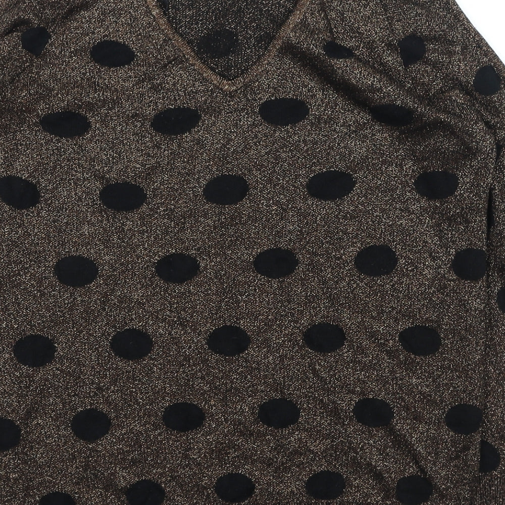 Soon Womens Gold Round Neck Polka Dot Polyester Pullover Jumper Size 12