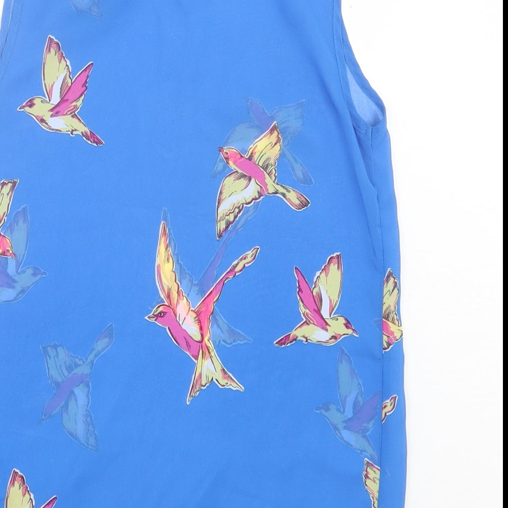 New Look Womens Blue Floral Polyester Basic Tank Size 8 Crew Neck