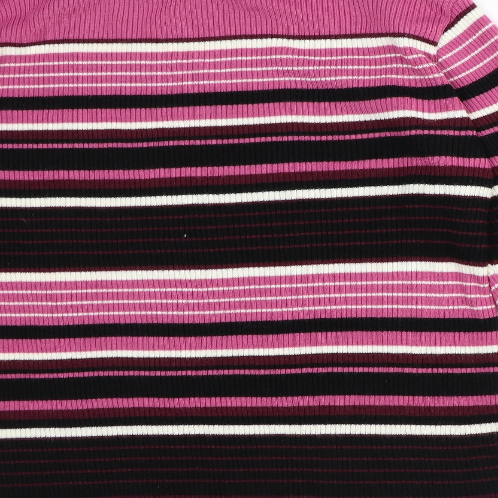 Afibel Womens Pink Mock Neck Striped Acrylic Pullover Jumper Size L