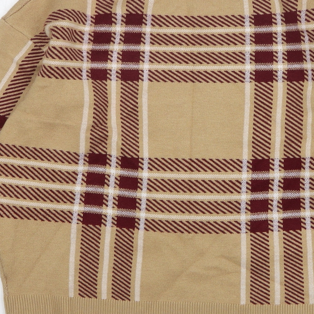 Max Studio Womens Beige Round Neck Plaid Viscose Pullover Jumper Size S