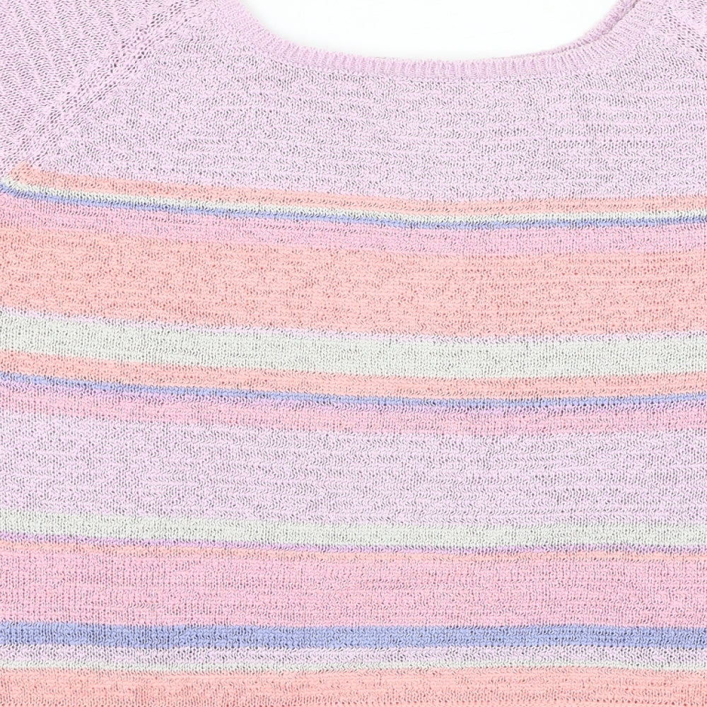 Preworn Womens Purple Roll Neck Striped Polyester Pullover Jumper Size M