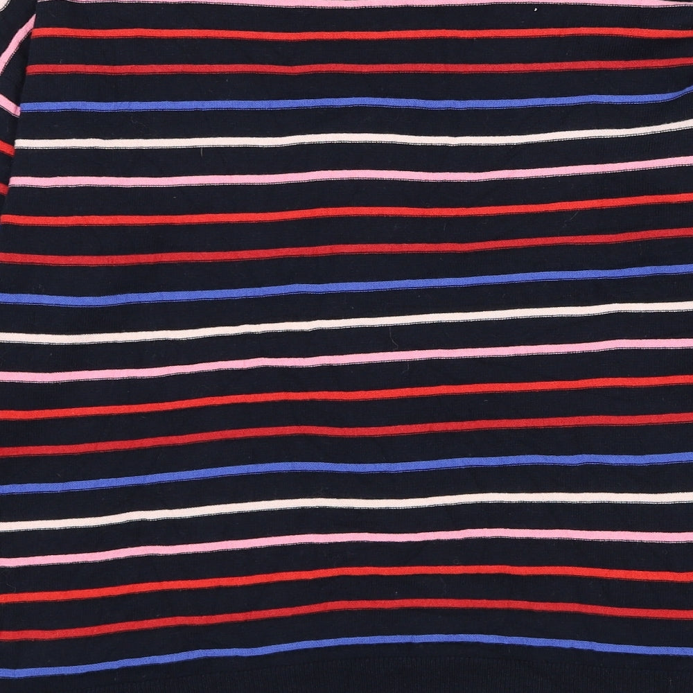 Warehouse Womens Blue Mock Neck Striped Cotton Pullover Jumper Size 6