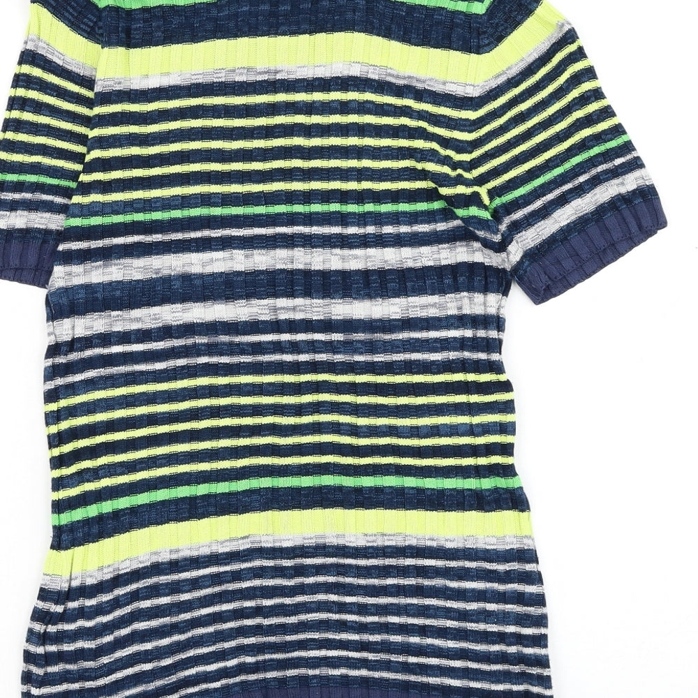 NEXT Womens Blue Round Neck Striped Viscose Pullover Jumper Size 10