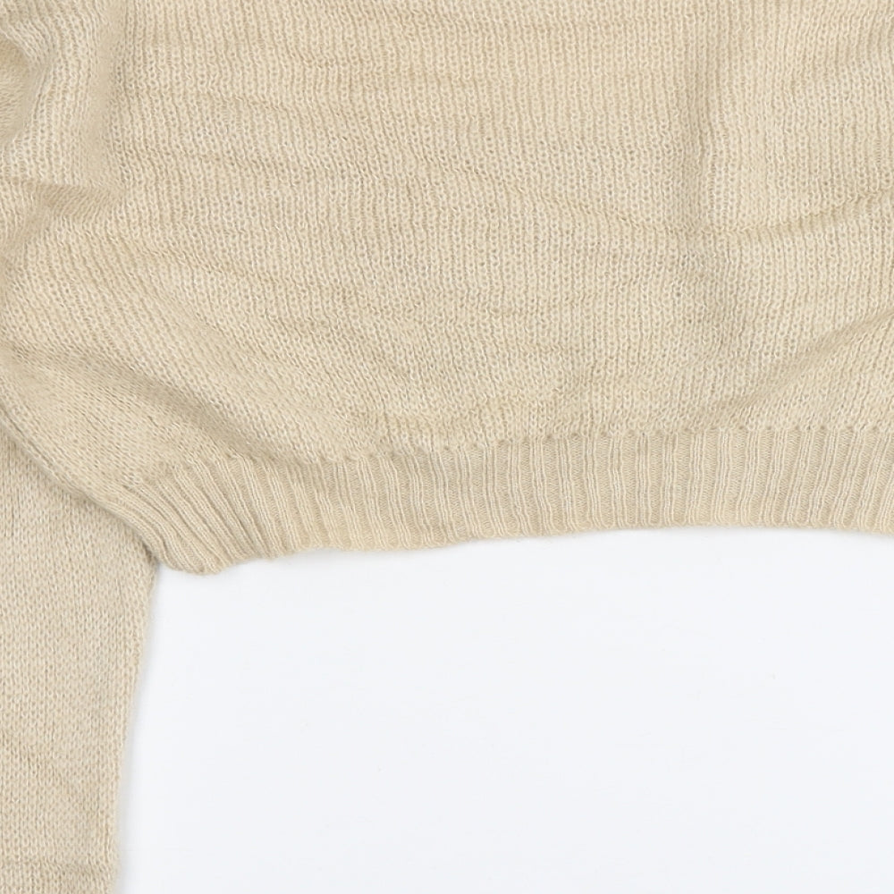 PRETTYLITTLETHING Womens Beige Round Neck Acrylic Pullover Jumper Size M