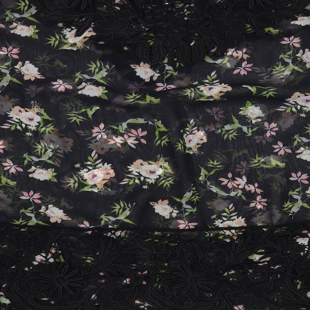 Zara Womens Black Floral Polyester Basic Blouse Size XS Mock Neck - Lace Detail