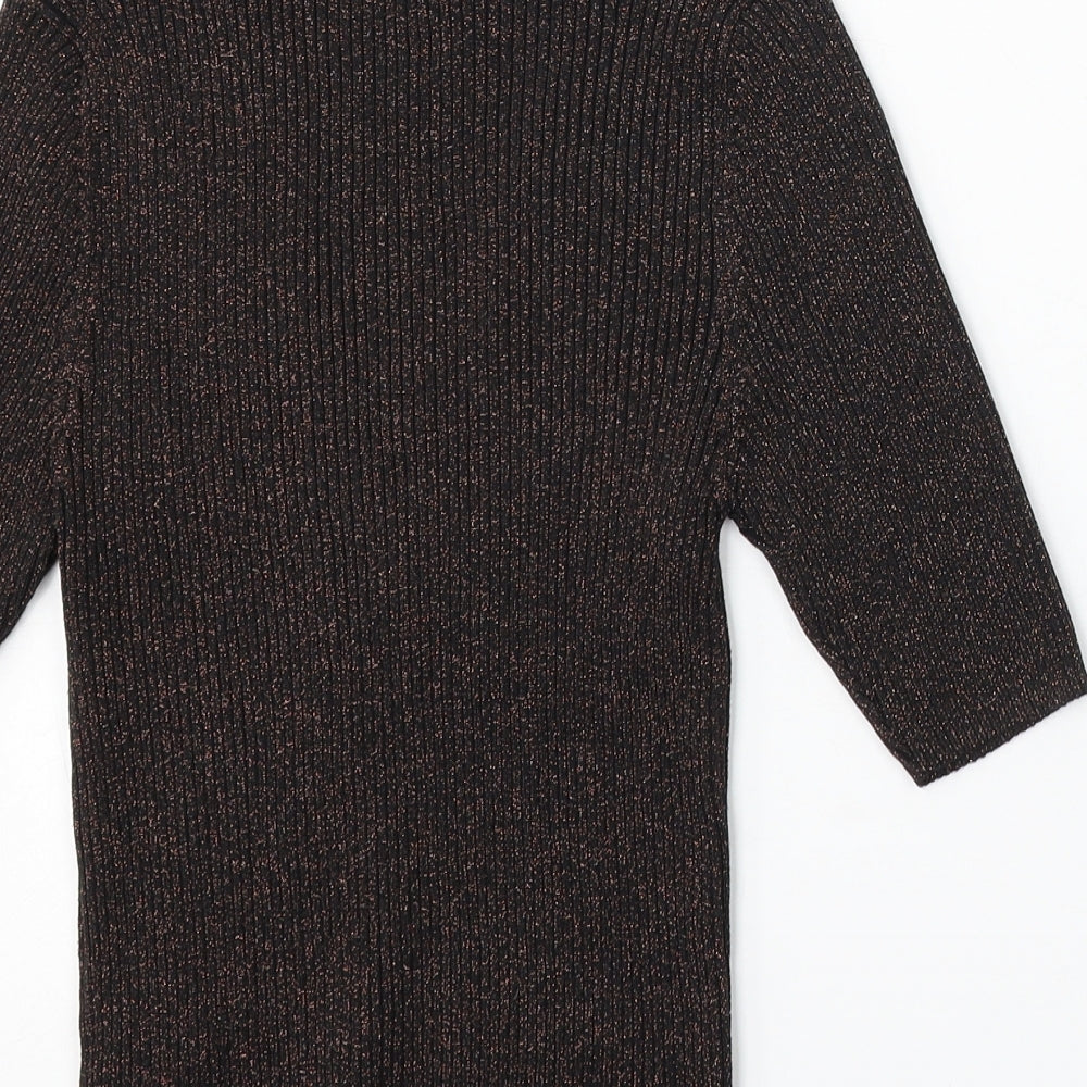 New Look Womens Brown Mock Neck Viscose Cardigan Jumper Size 14