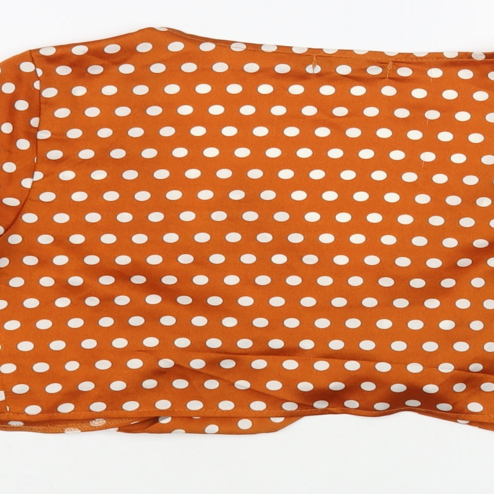 PRETTYLITTLETHING Womens Brown Polka Dot Polyester Wrap Blouse Size 8 V-Neck