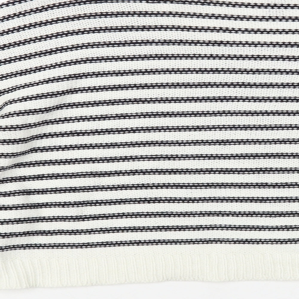 H&M Womens White Boat Neck Striped Acrylic Pullover Jumper Size 6