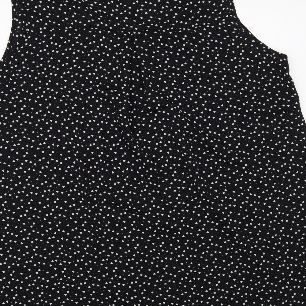 Sheilay Womens Black Geometric Polyester Basic Blouse Size 3XL V-Neck - Heart pattern
