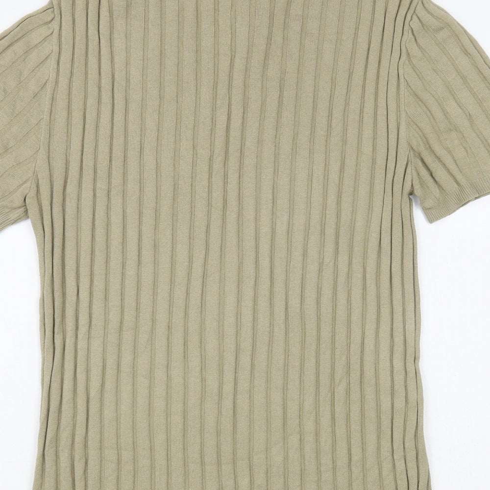 River is Mens Beige Collared Cotton Pullover Jumper Size M