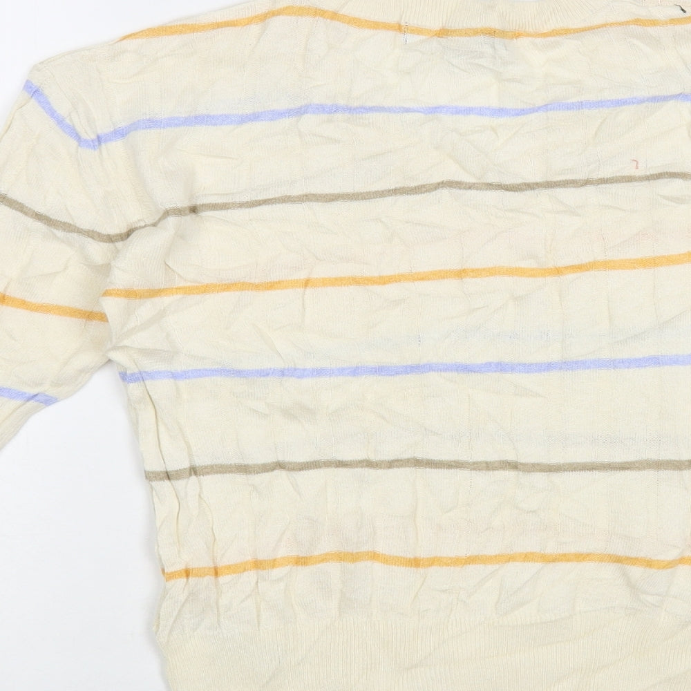 Marks & Spencer Womens Ivory V-Neck Striped Viscose Pullover Jumper Size S