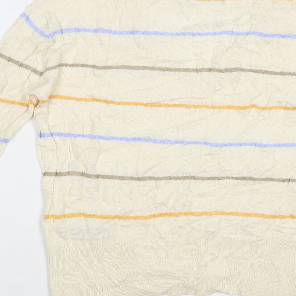 Marks & Spencer Womens Ivory V-Neck Striped Viscose Pullover Jumper Size S