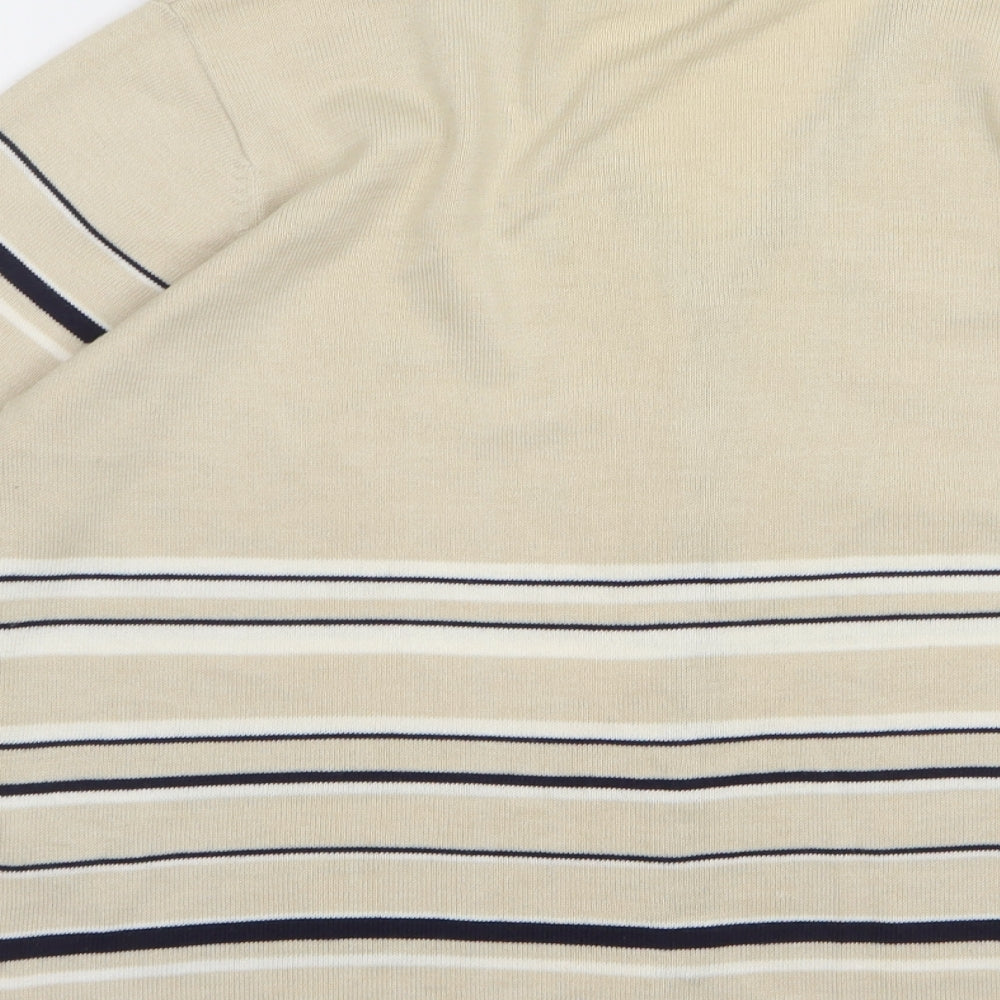Signature Experience Womens Beige V-Neck Striped Cotton Cardigan Jumper Size S