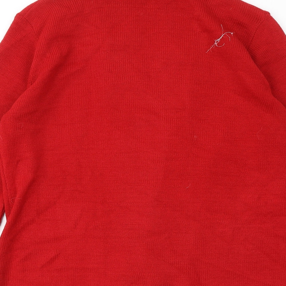 Classics Womens Red V-Neck Acrylic Cardigan Jumper Size L