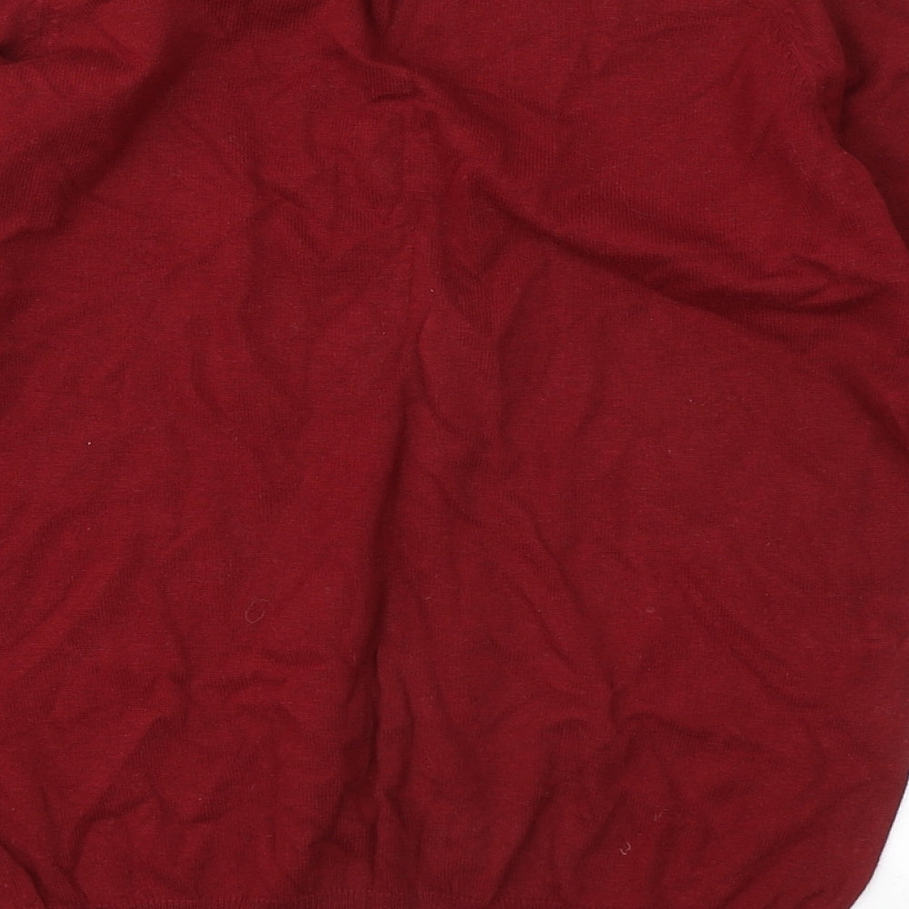 Zara Womens Red V-Neck Cotton Pullover Jumper Size XL