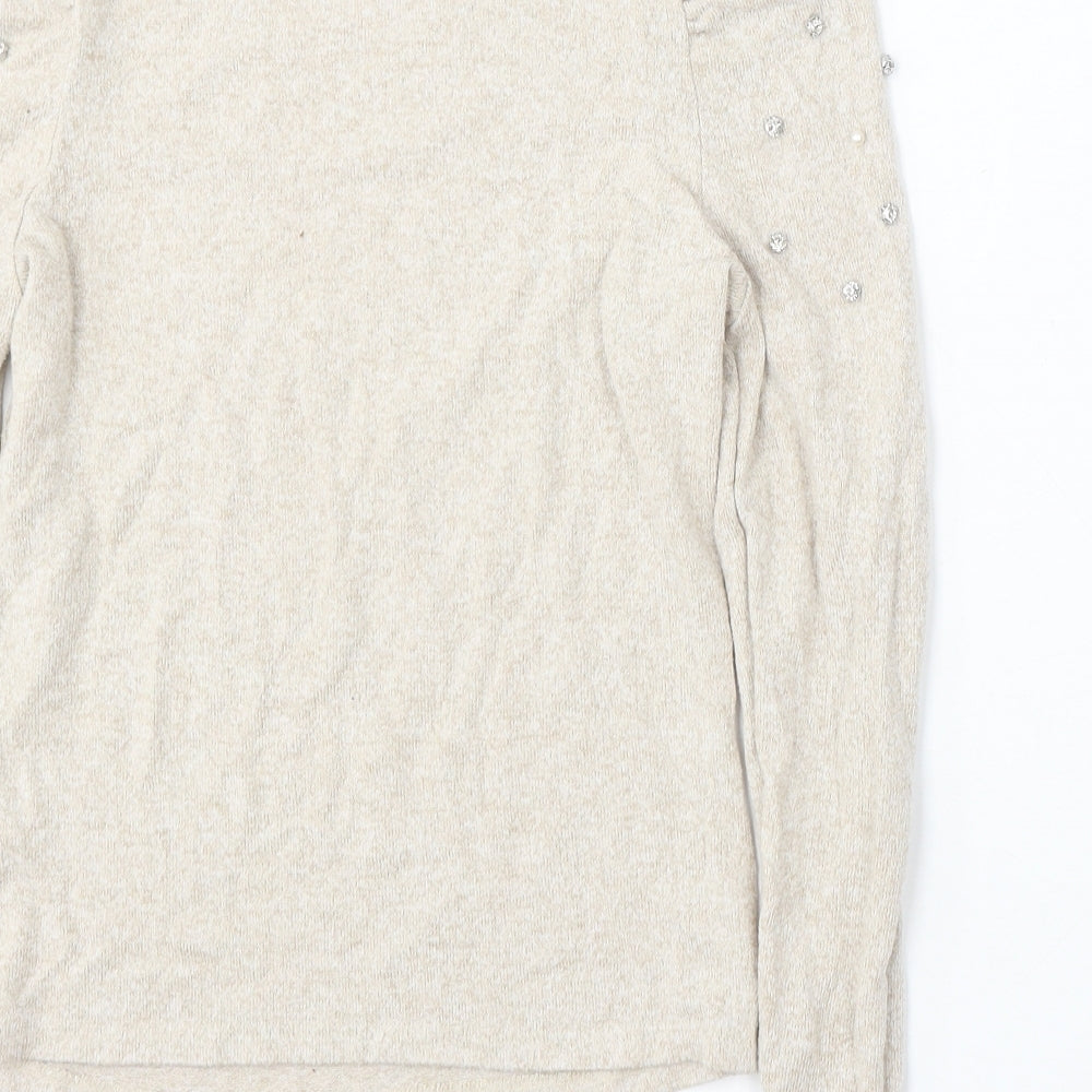 New Look Womens Beige Round Neck Viscose Pullover Jumper Size 10