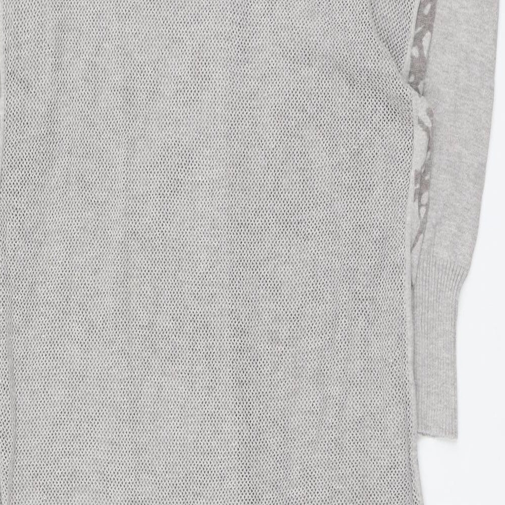 H by Halston Womens Grey V-Neck Geometric Cotton Cardigan Jumper Size L