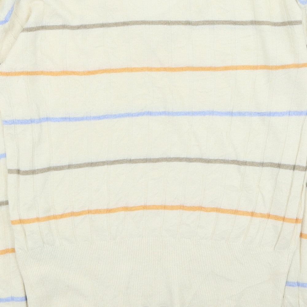 Marks & Spencer Womens Beige V-Neck Striped Viscose Pullover Jumper Size S