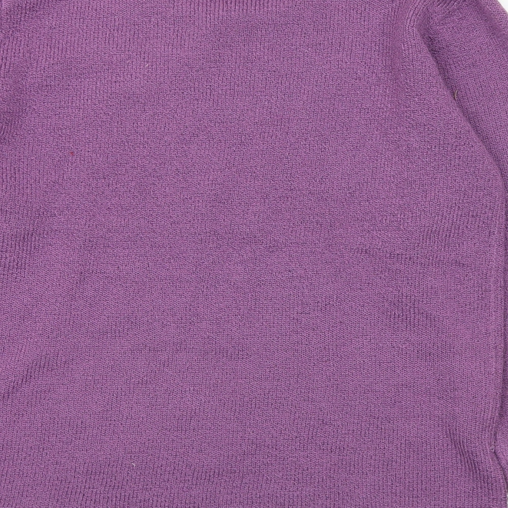 Casamia Womens Purple Round Neck Floral Acrylic Pullover Jumper Size S - S/M