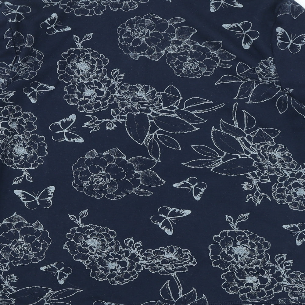 Bonmarché Womens Blue High Neck Floral Polyester Pullover Jumper Size S