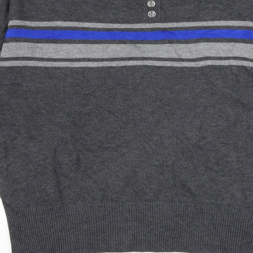 Debenhams Womens Grey Round Neck Striped Polyester Pullover Jumper Size 12