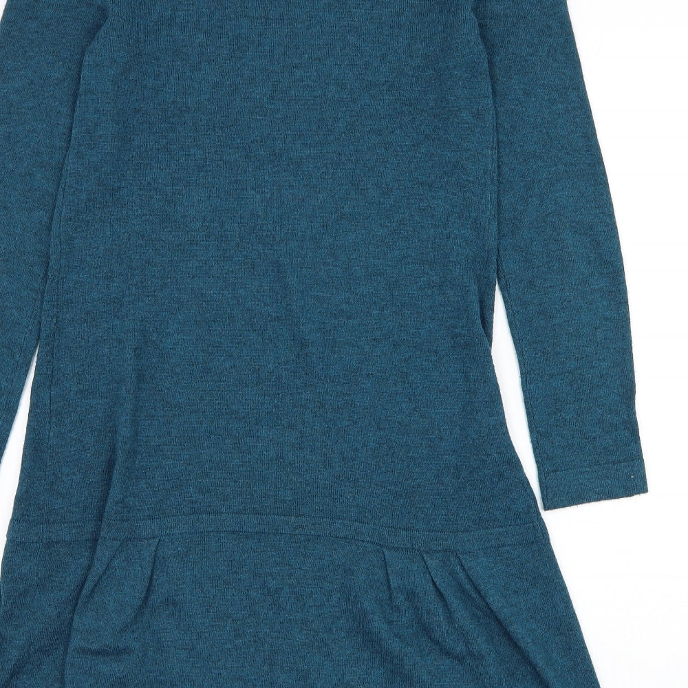 Wallis Womens Blue Acrylic Jacket Dress Size S Round Neck Pullover
