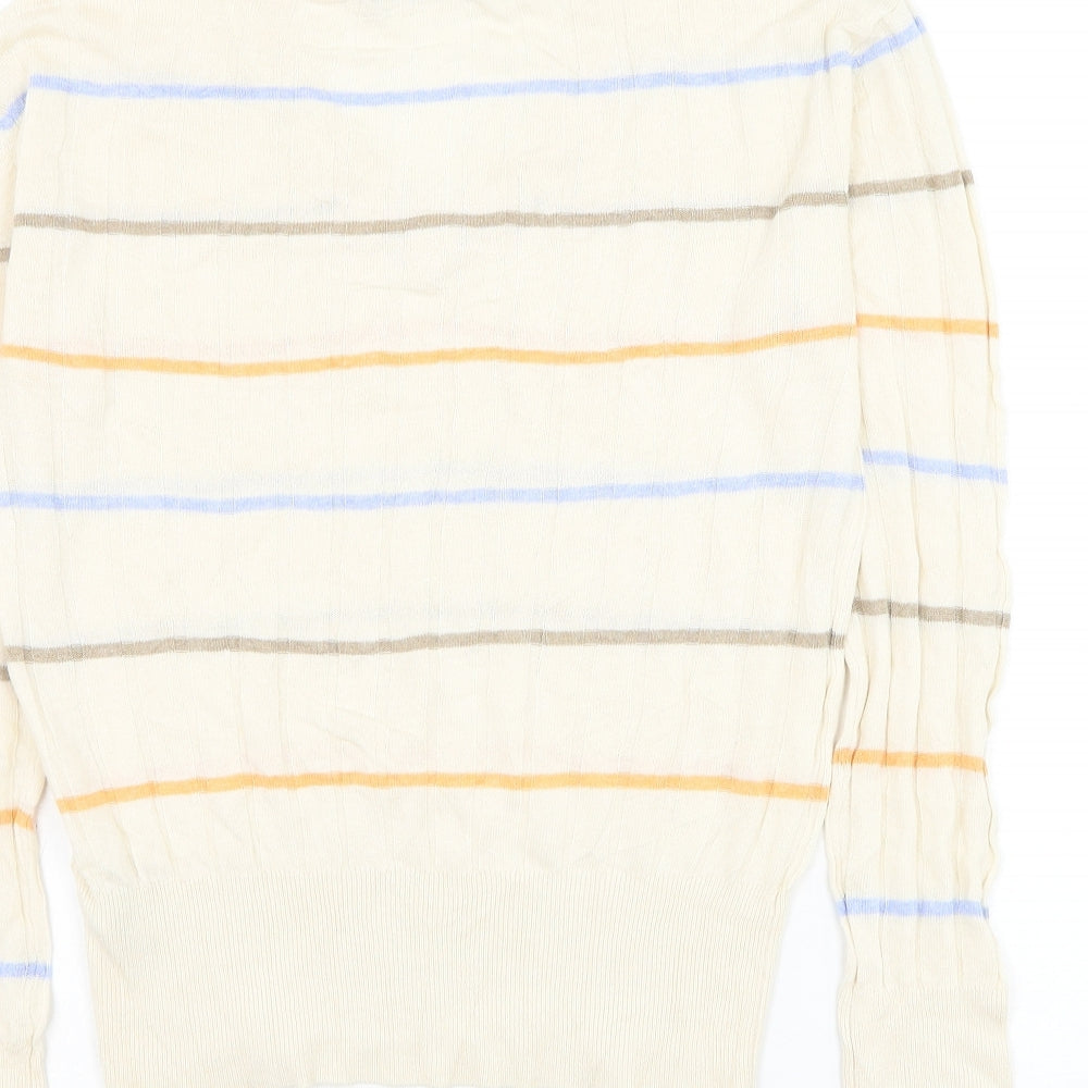 Marks & Spencer Womens Beige V-Neck Striped Viscose Pullover Jumper Size S