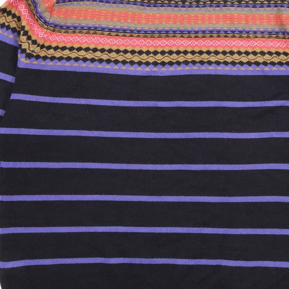 Marks & Spencer Womens Black Round Neck Striped Acrylic Pullover Jumper Size 14