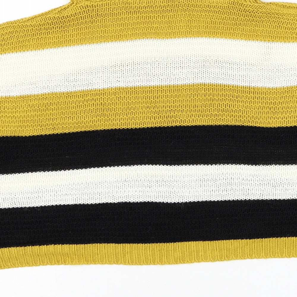 Quiz Womens Yellow Roll Neck Striped Acrylic Pullover Jumper Size S