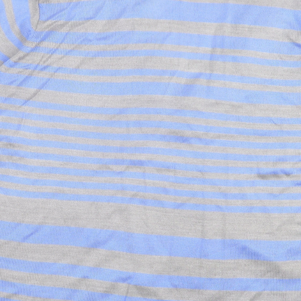 Bonmarché Womens Blue V-Neck Striped Acrylic Pullover Jumper Size L