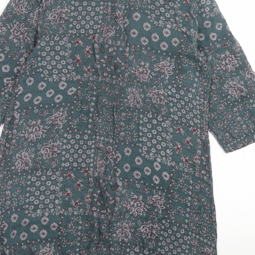 2 Elles Womens Green Floral Polyester A-Line Size M Collared Button