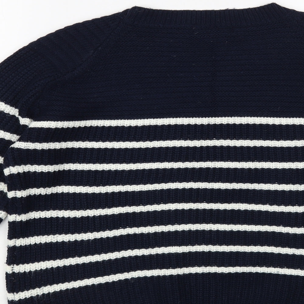 JCL Womens Blue Crew Neck Striped Acrylic Pullover Jumper Size M