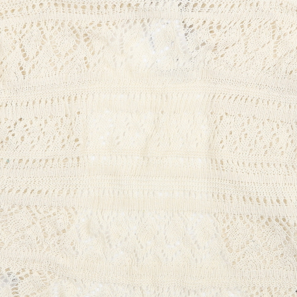Bina Womens Ivory V-Neck Acrylic Shrug Jumper Size S